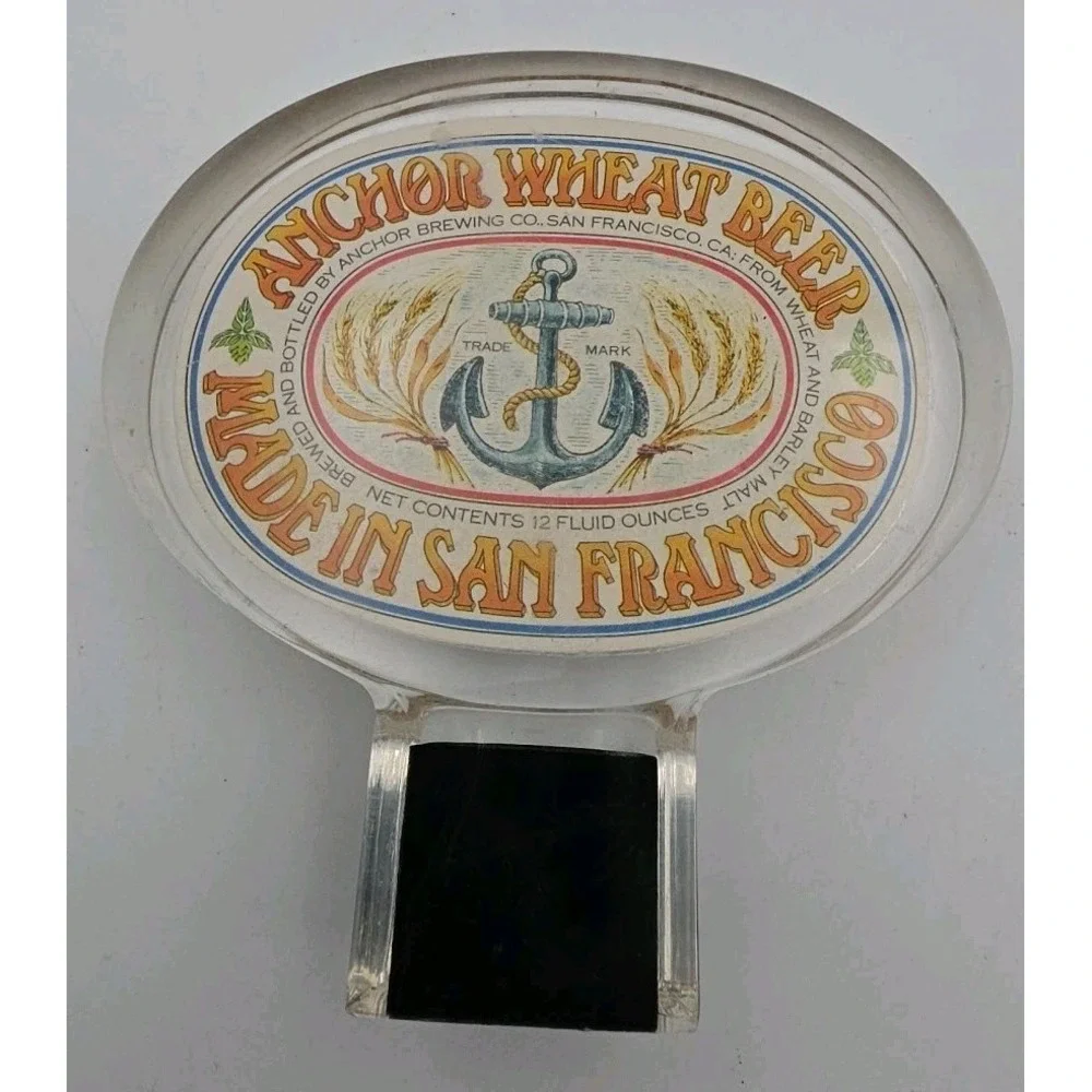 Vintage Anchor Wheat Beer Tap Handle San Francisco Anchor Brewing Co Lucite Oval